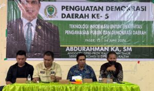 kegiatan Penguatan Demokrasi Daerah (PDD) ke-5 yang digelar Anggota DPRD Kalimantan Timur, Abdurahman KA, S.M., di Jalan Pangeran Menteri, RT 03, Kelurahan Tanah Grogot, Kecamatan Tanah Grogot, Kabupaten Paser, Sabtu (13/6/2026).