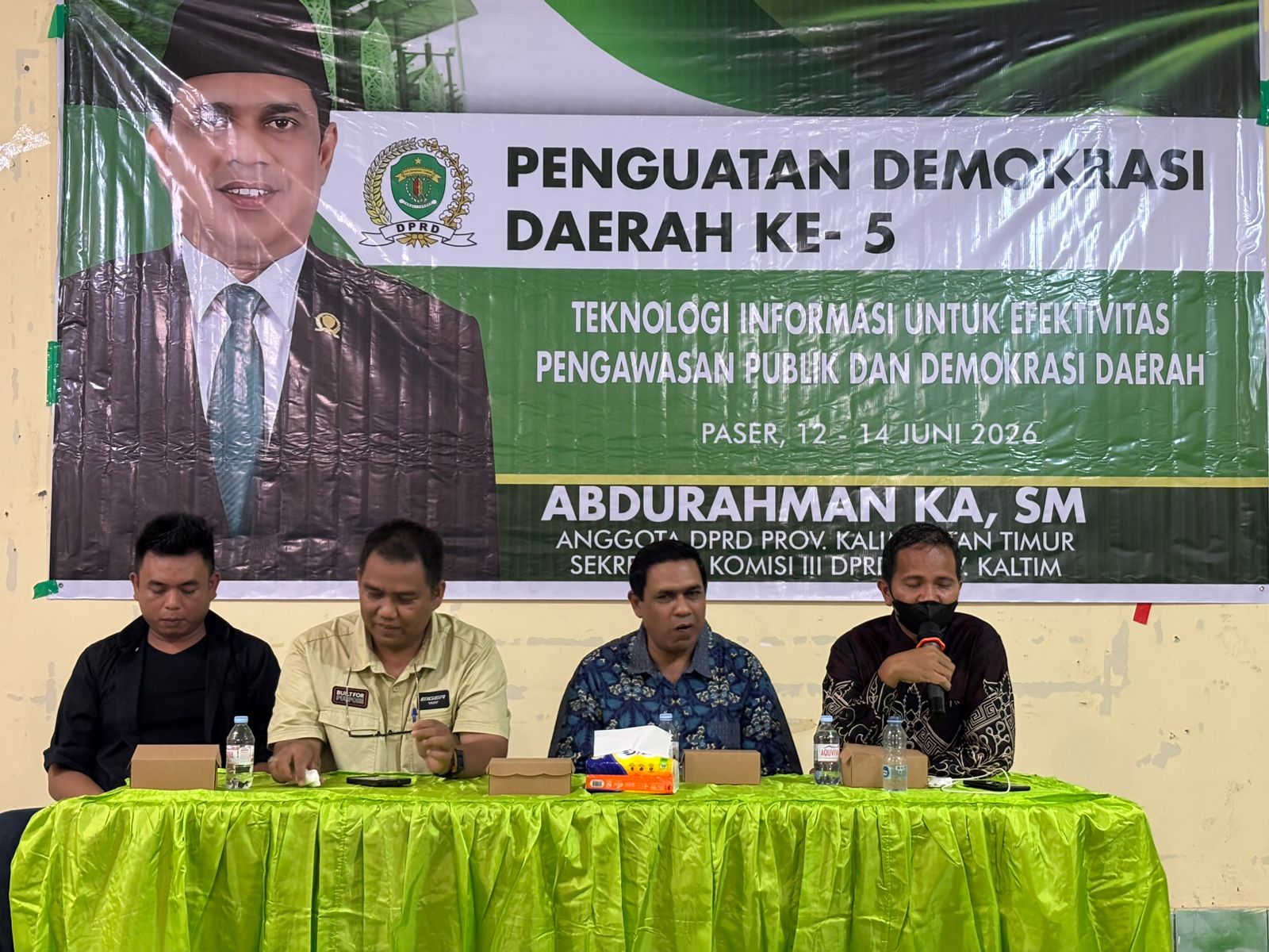 kegiatan Penguatan Demokrasi Daerah (PDD) ke-5 yang digelar Anggota DPRD Kalimantan Timur, Abdurahman KA, S.M., di Jalan Pangeran Menteri, RT 03, Kelurahan Tanah Grogot, Kecamatan Tanah Grogot, Kabupaten Paser, Sabtu (13/6/2026).